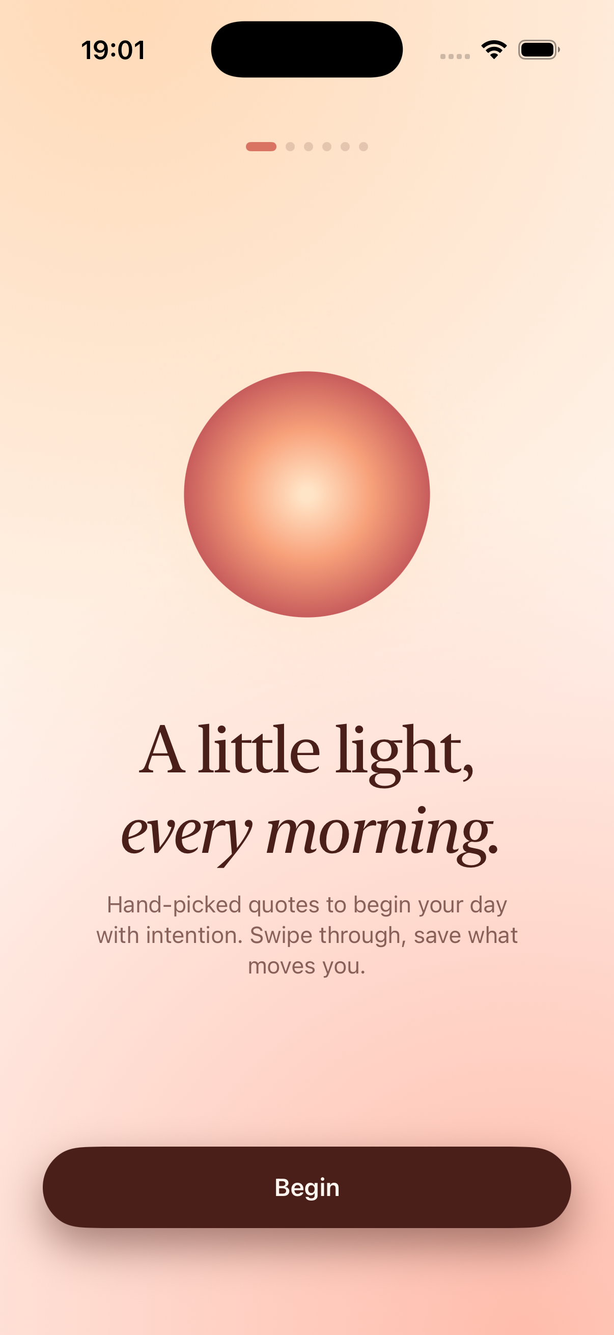 A little light every morning, app welcome screen