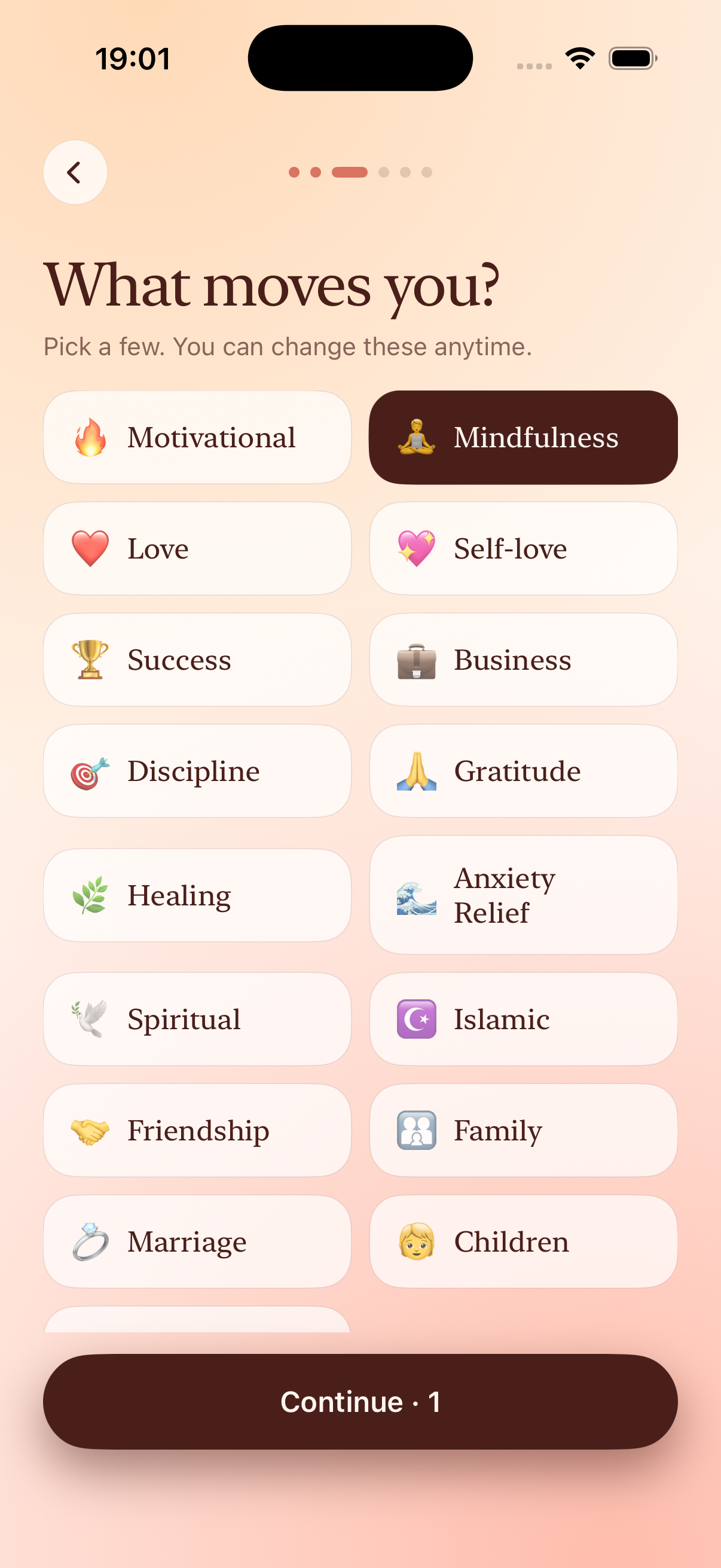 Choose interests grid