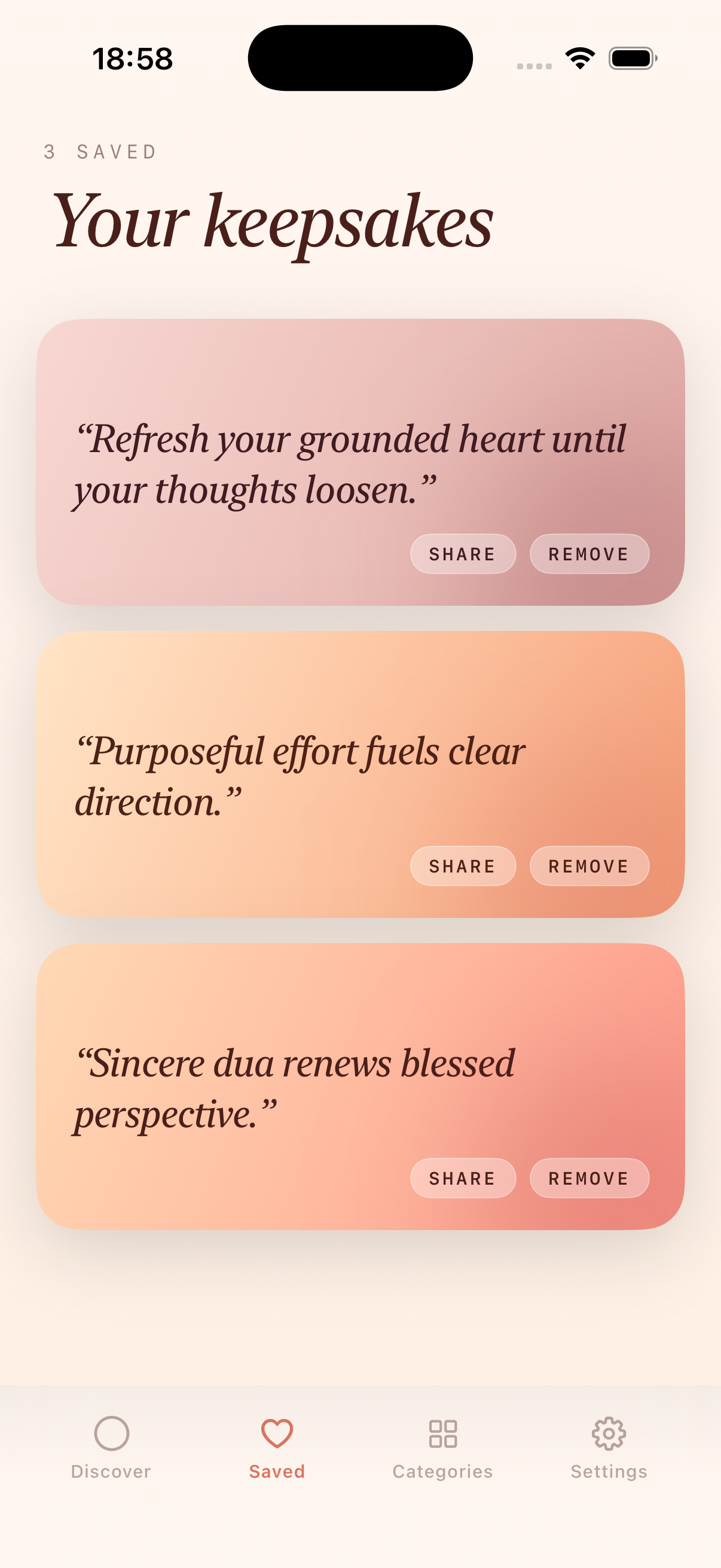 Saved keepsakes screen